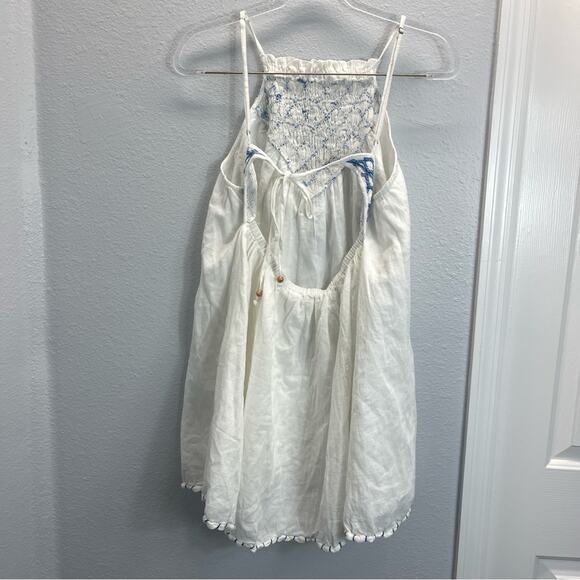 Free People Crystal Cove Smocked Mini Dress White Blue - Picture 12 of 14
